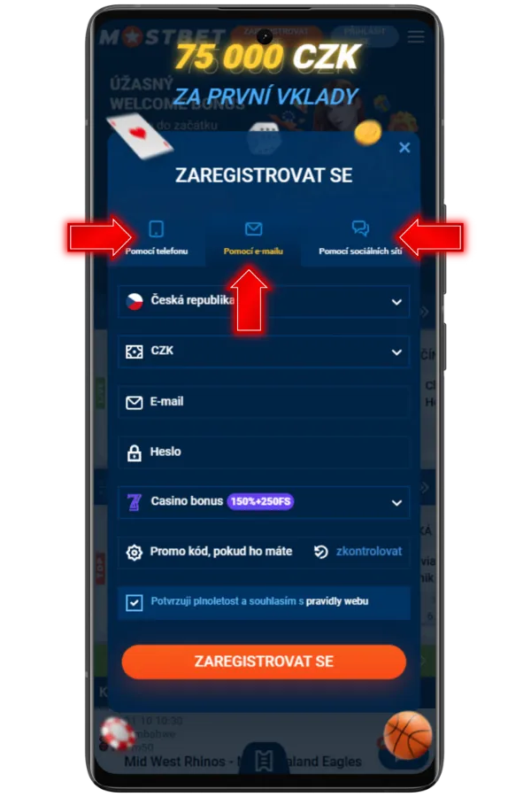 Výběr metody registrace